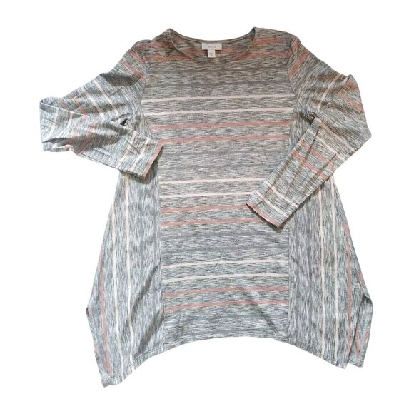 Pure Jill Gray & Pink Striped Long Sleeve Tunic Top Size M - Picture 1 of 8